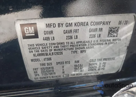 2020 Buick Encore Gx Awd Select из США, поврежденный, VIN KL4MMESL4LB129226